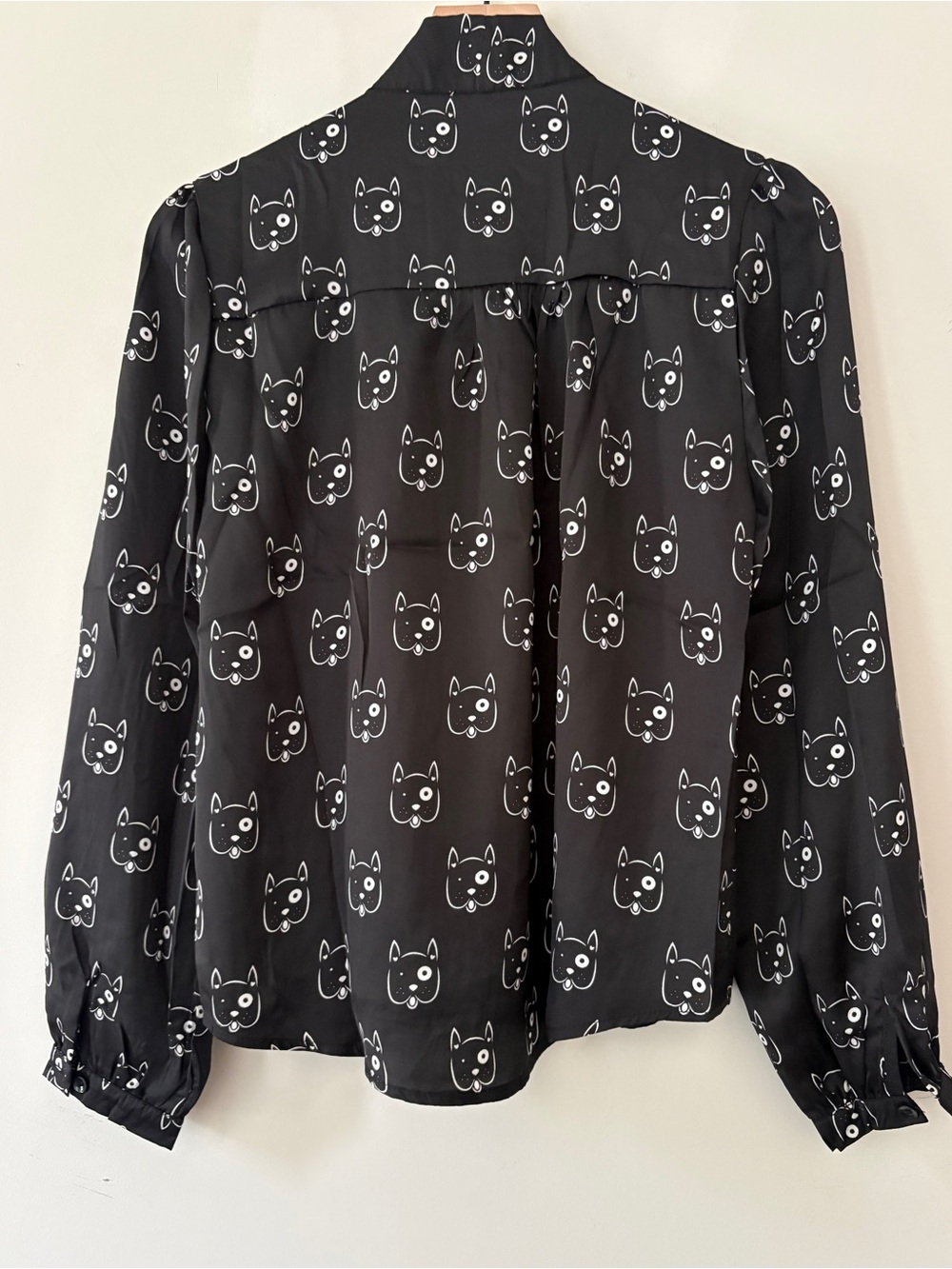Tulip B Black Dog Print Tie-Neck Blouse-S - Picture 2 of 7